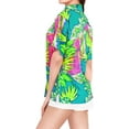 thumbnail image 4 of LA LEELA Button Down Shirt for Women Floral Summer Beach Party Short Sleeve Blouse Shirt V Neck Blouses Hawaiian Shirts for Women XXL Allover Leaves, Autumn Green, 4 of 5