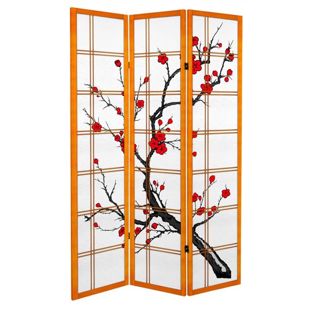 Oriental Furniture 6 Ft Tall Canvas Cherry Blossom Room Divider