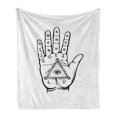 thumbnail image 1 of Palmistry Soft Flannel Fleece Throw Blanket, Psychic Hand Pattern with Magic Eye Alchemy Signs Hand Drawn, Cozy Plush for Indoor and Outdoor Use, 50" x 70", Charcoal Grey Off White, by Ambesonne, 1 of 5
