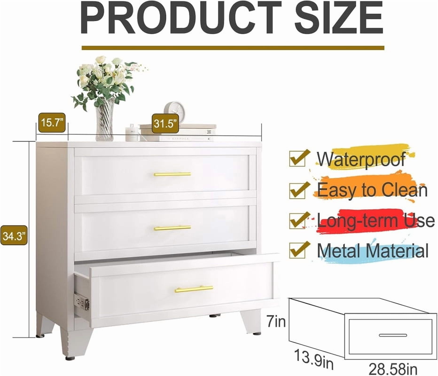 Metal 3 Dresser Chest of Drawers for Bedroom Black White