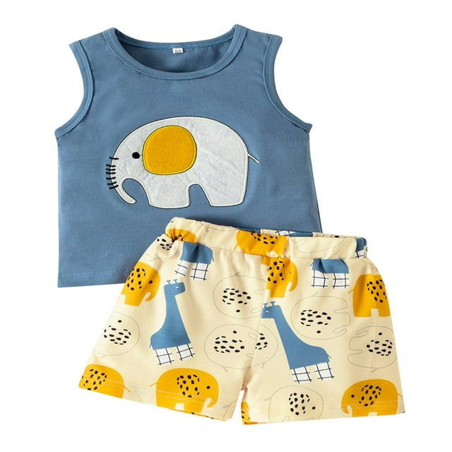 Toddler Baby Clothes Sets Elephant Pattern Sleeveless Tank Tops Cartoon Print Shorts Outfits Set