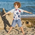 thumbnail image 3 of FORMRS Boys Rash Guard with Short Sleeves UPF 50+ Swim Shirts Sizes 3-12T, Cartoon American Football Helmets, 3 of 6
