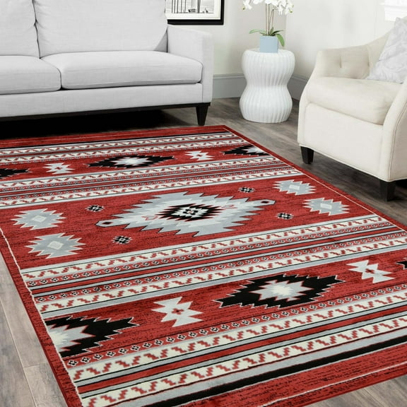 Southwestern Rugs/Luxury Livingroom Modern Soft/Smooth-Red/Silver/Gray/White