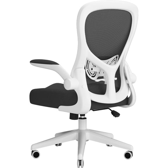 Office Chair  Desk Chair, Office Desk Chairs with PU Silent Wheels, Breathable Mesh  Chair with Adjustable  Support, Flip-up Armrests, Tilt Function, White