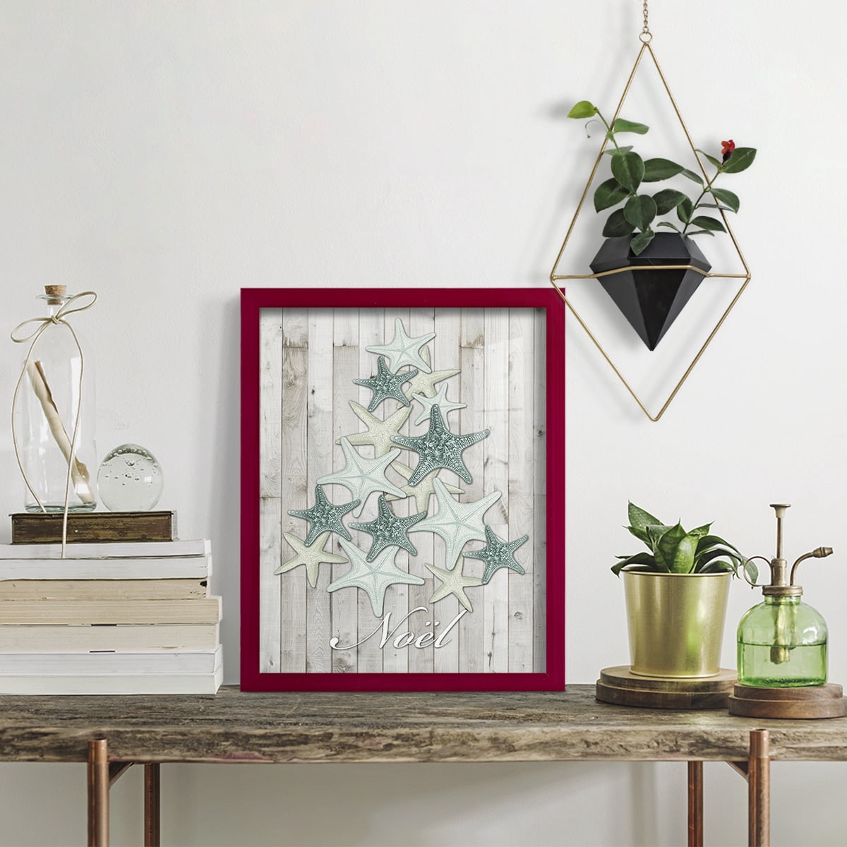 Coastal Christmas IV -Framed Print w/glass-Cherry Red