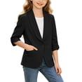 thumbnail image 5 of mgoYE Girls Blazer Jacket Teen Open Front 3/4 Sleeve Blazers Kids Graduation Formal Suit Jackets with Pockets One Button(Black,14-15 Years), 5 of 7