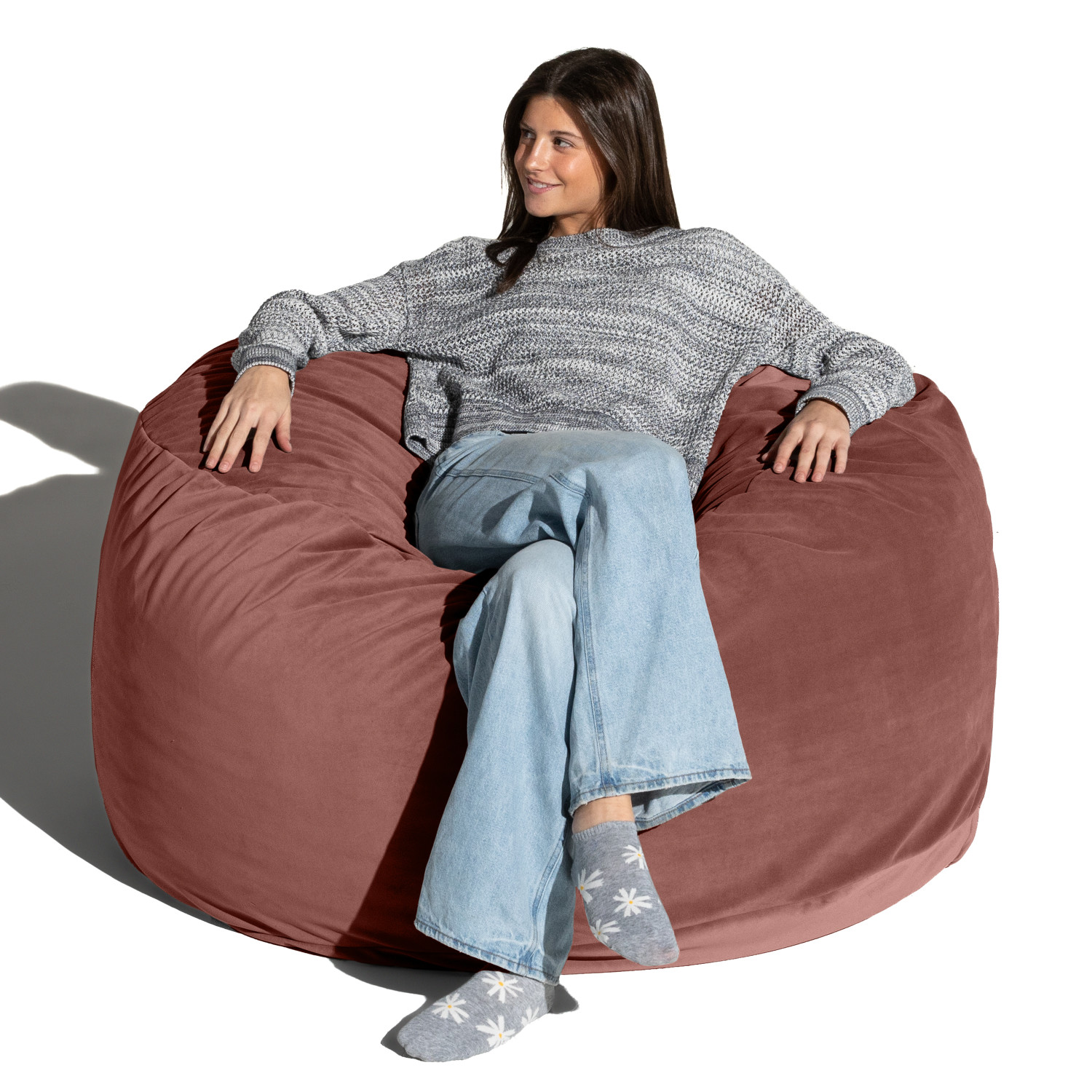 Jaxx 4 Foot Saxx - Large Round Bean Bag Chair for Adults - Lush Velvet Mauve