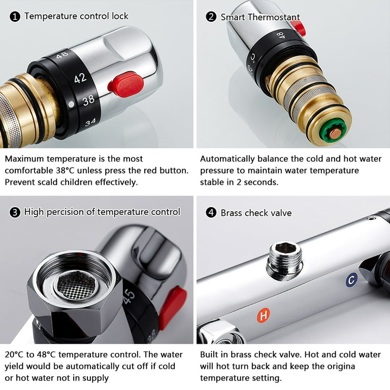 AoHao Thermostatic Shower Mixer, Wall Mount, Hot & Cold