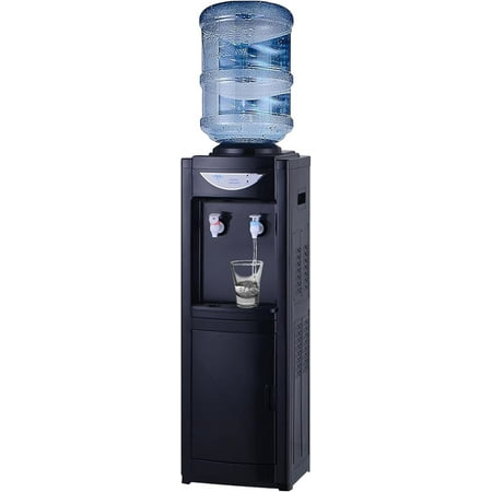 5 Gallon Top Loading Hot/Cold Water Cooler Dispenser with Child Safety Lock & Storage Cabinet, Removable Drip Tray for Kitchens, Indoor Home Office Use Black