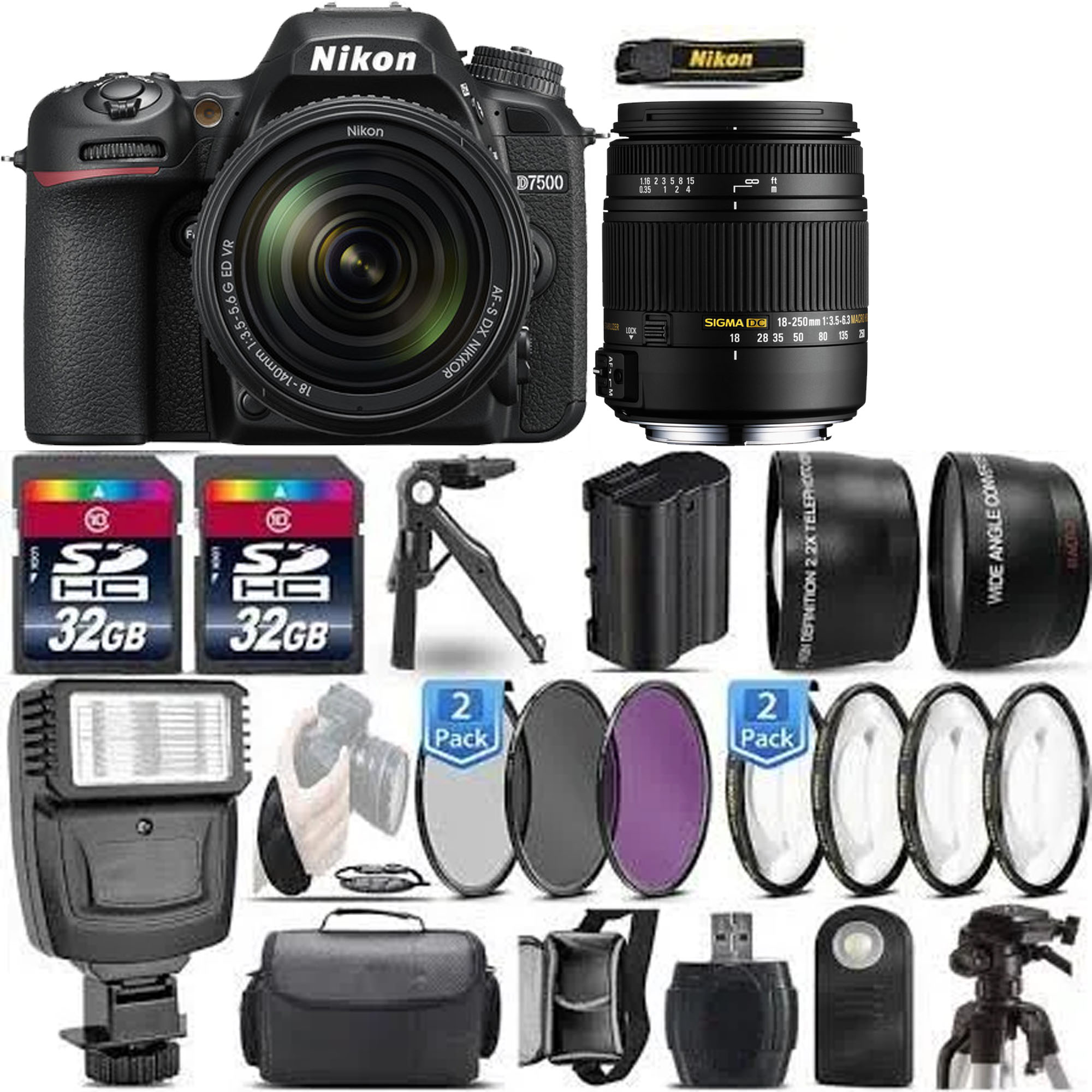 Nikon D7500 WiFi 4K Digital SLR Camera Body with Sigma 18250mm OS