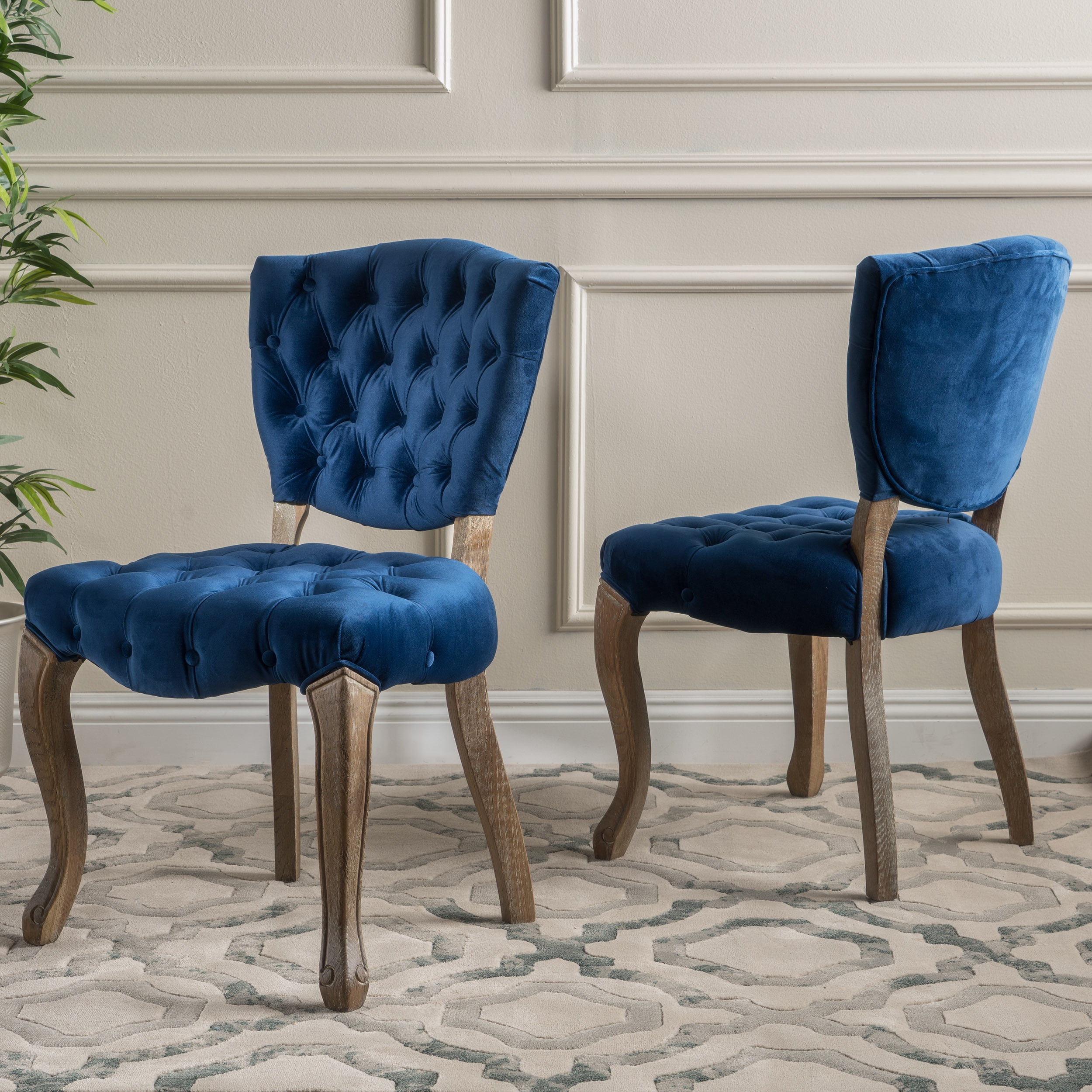 Noble House Sofia Tufted Navy Blue, Indigo Blue Velvet Dining Chairs