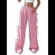 thumbnail image 2 of Pantalones Deportivos Holgados para Mujer, con Cintura Elástica, Informales, de Pierna y Bolsillos, Estilo Y2K Rosa M, 2 of 9