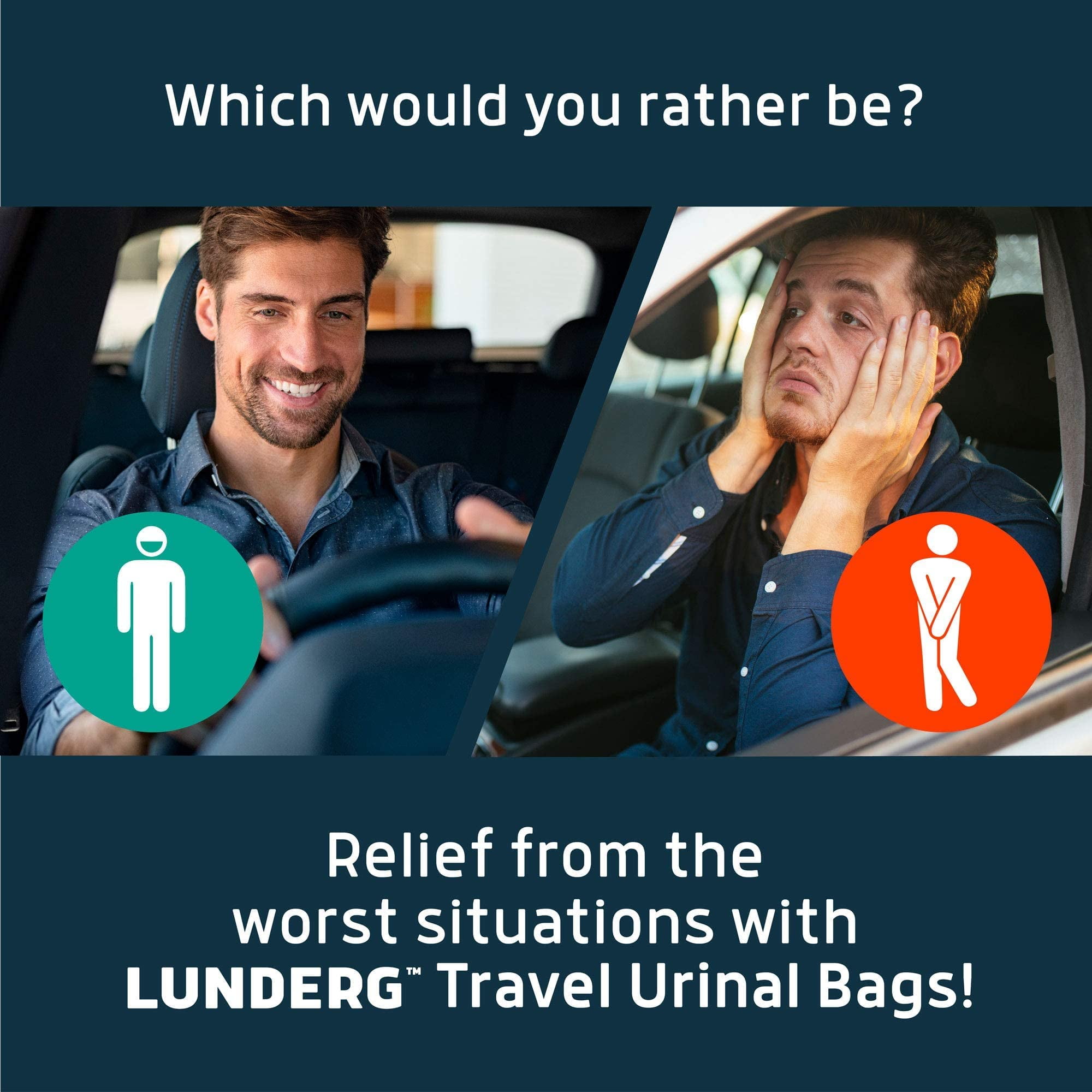 Lunderg Disposable Urine Bags for Men with Super Absorbent Pad - Value Pack 40 Count - Disposable & Portable - For travel, Car Pee Bag or Pocket Toilet for Emergency & Camping. Help Yourself Anywhere