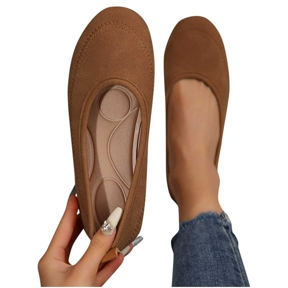 THDHVS Casual Shoes for Women,Womens Dress Shoes,Women's Fashion Casual Spring and Summer Suede Round Toe Slip with Shallow Mouth for Outdoor Wear Flats Shoes Brown 6
