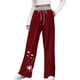 thumbnail image 3 of Gibobby leggings moda Pantalones largos de mujer con bolsillos Pantalones deportivos casuales Pantalón con cordón de cintura alta Pantalones de pierna recta Pantalón deportivo（Rojo， M), 3 of 5
