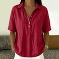 thumbnail image 2 of Duoif Womens Tops Women'S V Neck T Shirt Pullover Mid Sleeve Button down Shirt Red M, 2 of 4