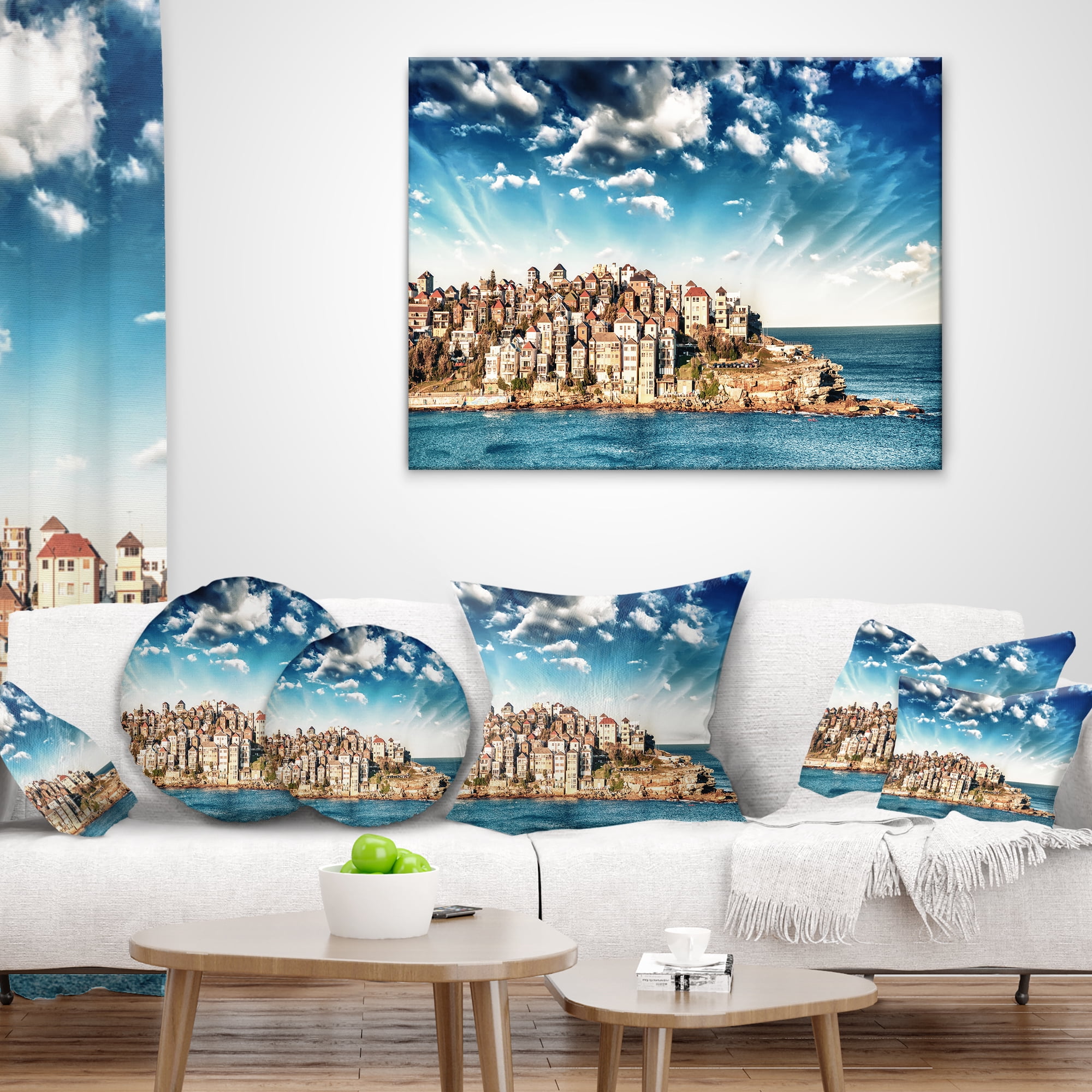 Designart Sydney Bondi Beach Panorama - Landscape Printed Throw Pillow - 16x16