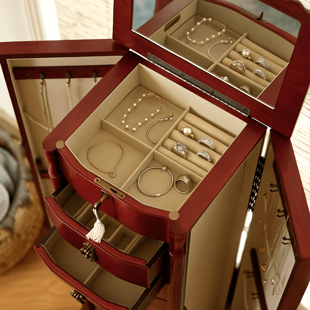 Hives and Honey Robyn Brown Wood Jewelry Armoire  40" H with Lock and Key - Cherry Finish