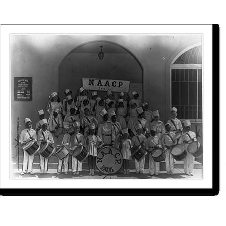 Historic Print, [NAACP Juniors, drummers and majorettes in uniform, posed on and in front of steps of church, Santa Clara County, Calif.], 16" x 20"