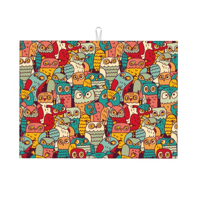 Balery Funny Owl Bird Alfombrilla de Secado para Cocina, 18x24 Pulgadas, Súper Absorbente para Platos y Encimeras