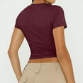 thumbnail image 5 of LISTHA Cropped Workout Tops for Women Short Sleeve Workout Tight Crew Neck Shirt Slim Fit Summer Y2k Tees Dark Wine M, 5 of 7