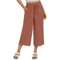 thumbnail image 2 of Tianiyouqing Plus Size Linen Capri Pants for Women High Waist Drawstring Wide Leg Lightweight Cropped Pants Elastic Comfy Work Gauze Pants with Pockets Vermilion M, 2 of 9
