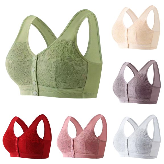 Vrotazzy Front Button Wireless Shaping Bra Lace Non-Underwire Comfort Daily for Senior Women