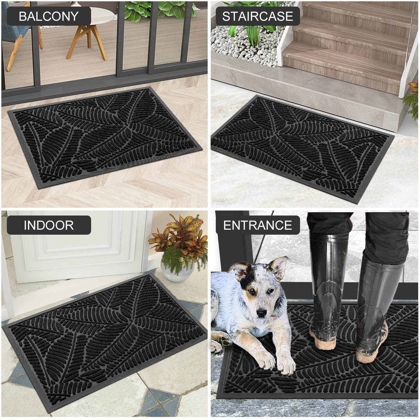 Buganda Waterproof Doormat, Non Slip Absorbent Rubber Door Mat for Outdoor and Indoor, Low Profile Dirt Trapper Front Door Rug, 36"x24",Black