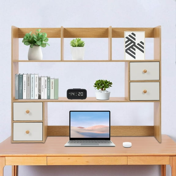 Desktop Storage Rack, Oak Color, Space-saving, Bookshelf Organizer Stand for Home Office