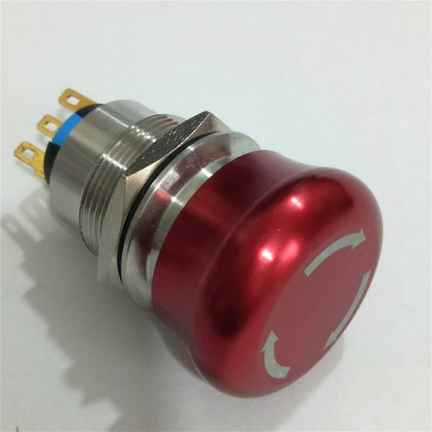 Interruptor De Parada De Emergencia Tipo Seta Roja | 19mm, 3 Pines, 1NO1NC | Para Maquinaria Y DIY
