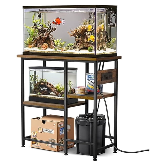 20-29-37 Gallon Fish Stand with Power Outlet, Metal Aquarium Stand with Height-Adjustable Stoarge Shelves, 6-Leg Reptile Stand, 400lbs Capacity