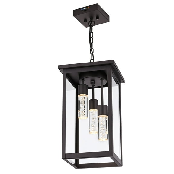 Melucee 3-Light Exterior Ceiling Lights Oil Rubbed Bronze Lantern 5CCT Large Outdoor Pendant Light Built-in LED Chips for Porch Garage Gazebo Patio