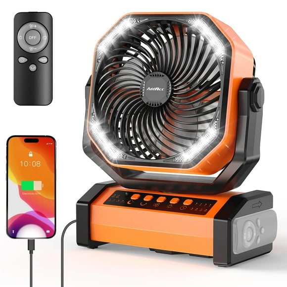 Ventilador de camping AddAcc de 20000 mAh recargable con luz y control remoto