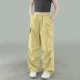 thumbnail image 2 of ZACPNCV Boys Girls Plain Cargo Pants with Pocket Hip Hop Elastic Waist Drawstring Athletic Joggers Casual Outdoor Trousers Yellow 11-12 Years, 2 of 6