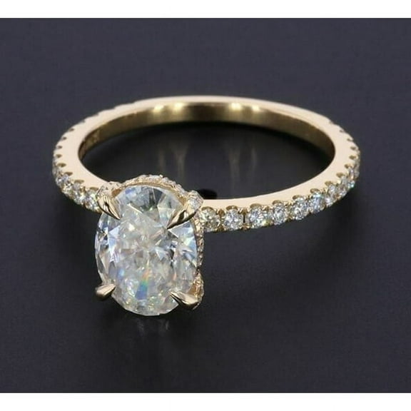 2.75Ct Oval Lab Created Diamond Engagement Ring Hidden Halo 14k Yellow Gold Plated