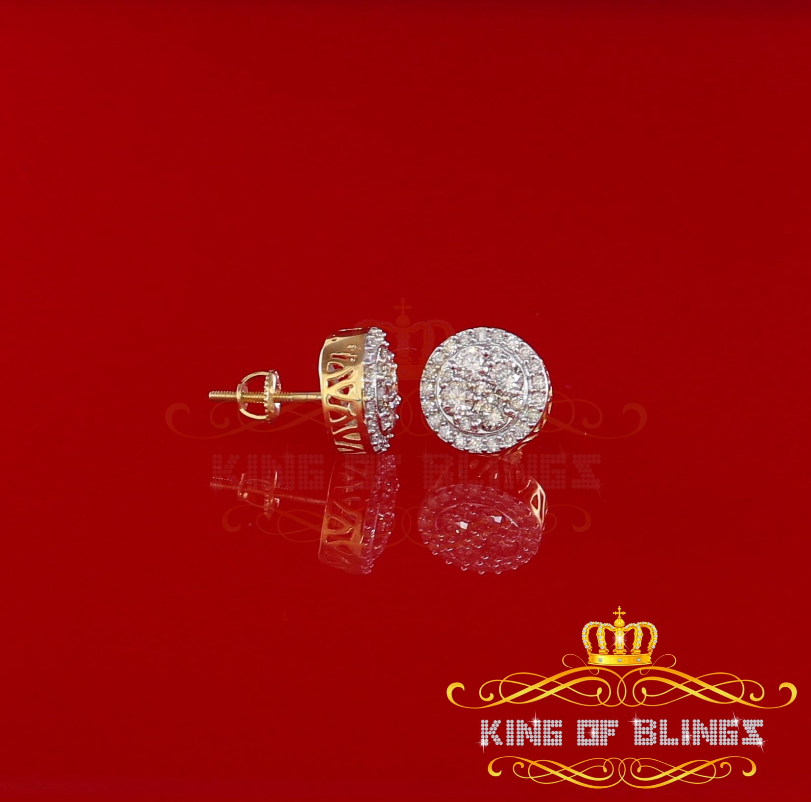 King of Bling's 10K Real Yellow Gold Real Diamond 1.25CT Men's/Women's Stud Round Earring