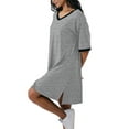 thumbnail image 5 of Gleelaud Womens Nightgowns Short Sleeve Color Block Sleepshirt Sleepwear Casual V Neck Sleep Dress Loungewear Nightshirts Grey, 5 of 8
