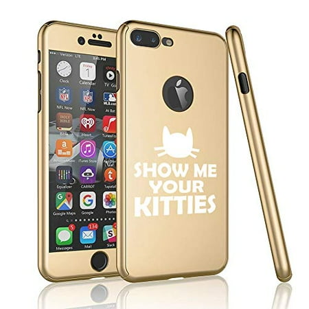 Kitty Screen - 360° Full Body Thin Slim Hard Case Cover + Tempered Glass Screen Protector F0R Apple iPhone Show Me Your Kitties Funny Cat (Gold, F0R Apple iPhone 7 Plus / 8 Plus)