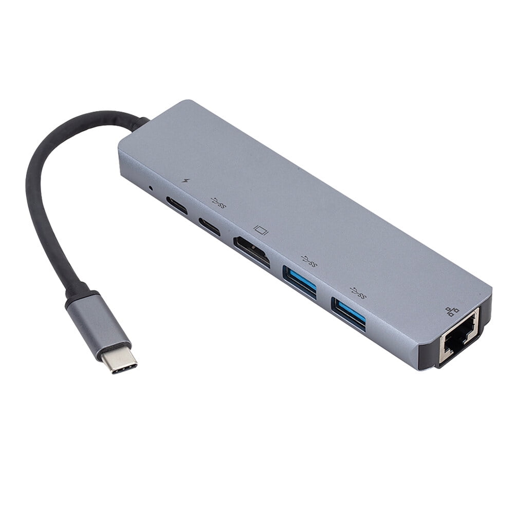 Milisten 6 In 1 HUB USB 3.1 Type C to Gigabit Ethernet Rj45 Lan Converter PD Charging (Silver and Light Grey)