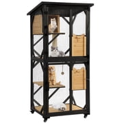 Magic Union Catio Outdoor Cat Enclosure, 4 Tiers Cat House with Waterproof Roof, Indoor Cat Cage with Wheels and Removable Floor, Large Outside Wood Cattio Kitty with Resting Box(Black)