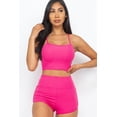 thumbnail image 3 of Ribbed Crop Cami Top and Ruched Shorts Set, 3 of 11