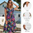 thumbnail image 6 of Garronmavis Colorful Palm Leaf Matching Couple Outfits Men's Short Sleeve Shirt Comfort Beach Shirts for Summer and Women's V-neck Dress Size 3XL Flowy Hawaiian Party Sundress, 6 of 7