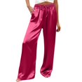 thumbnail image 2 of Delayuji Women's Satin Wide Leg Pants Fashion Casual Solid Color Elastic Waist Drawstring Pant Trousers Lightweight Palazzo Beach Vacation Clothes Work Wear Loungewear, 2 of 5