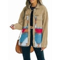 thumbnail image 2 of Women'S Loose Lapel Long-Sleeved Denim Patchwork Jacket Retro Raw Edge Mid-Length Jacket Khaki S, 2 of 6