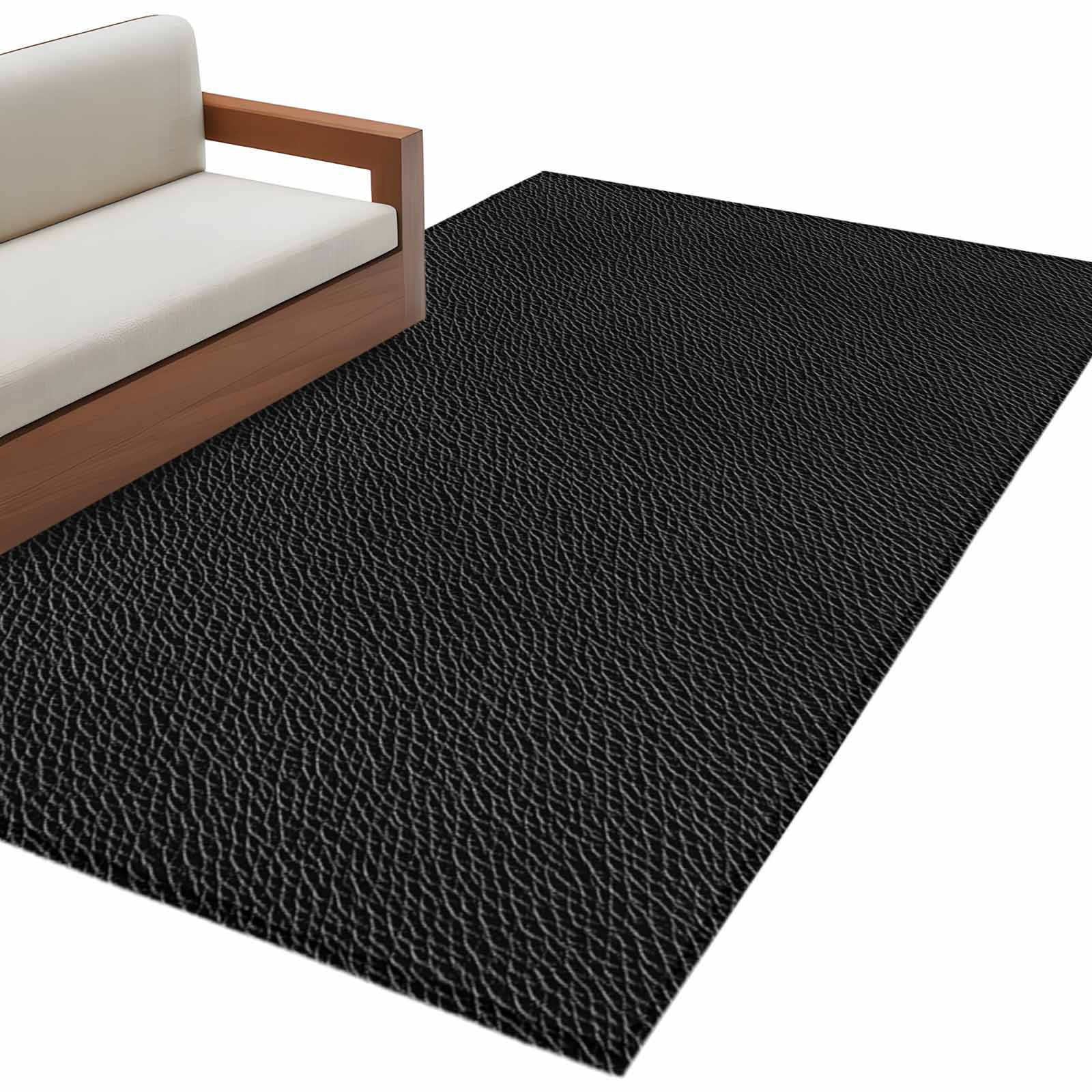 Solid Black Area Rug 4x6 Washable Rug Non Slip Retro Minimalism Abstract Denim Texture Large Area Rug Indoor Floor Carpet for Entryway Bedroom Kitchen Living Room Home Office Dining Room Nursery