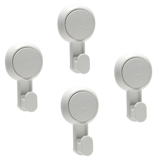 Bath Bliss 4 Pack Plastic Gel-Suction Power Hooks, White