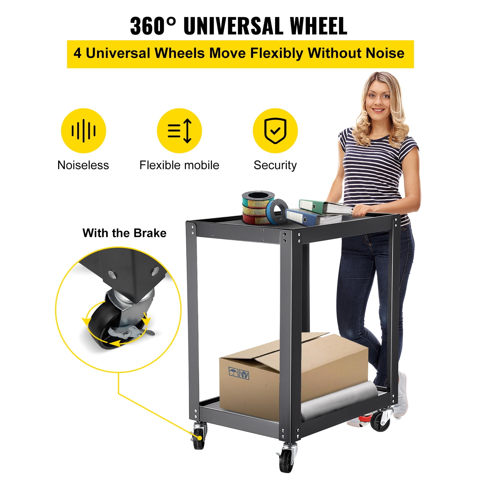 SKYSHALO AV Trolley, 26" Tall, Equipped with Power Outlet, 24x18" Cart Featuring 2 Levels, 4 Movable Wheels & 2 Brakes, Supports up to 150 lbs, Ideal for Workplaces and Educational Settings