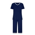 thumbnail image 3 of Summer Savings Clearance! yievot Women's Casual Pajama Set 2 Piece Loungewear Short Sleeve V Neck T-Shirt and Capri Pants Sleepwear Set, 3 of 8
