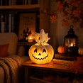 thumbnail image 5 of Halloween Pumpkin Ghost Light, Glowing Resin Tabletop Night Light with Warm Glow, Spooky Decor for Bedroom Mantel Desk Living Room Party, 5 of 6