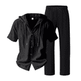 thumbnail image 5 of Awwp Men Set Summer Matching Set for Men Holiday Shor Sleeve Shirts 2 Piece Sets Trendy Long Pants Button Button With Hooded Black L, 5 of 7